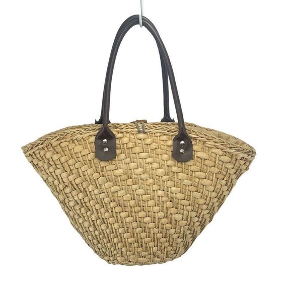 Womens Shoulder Bag Straw Fabric Lining Inner Pocket Beige rattan boho cottageco - Picture 2 of 15